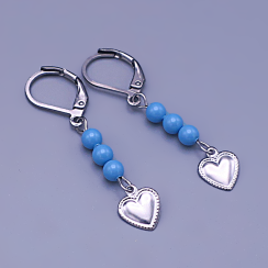 Dětské náušnice srdíčka s modrými perličkami – chirurgická ocel