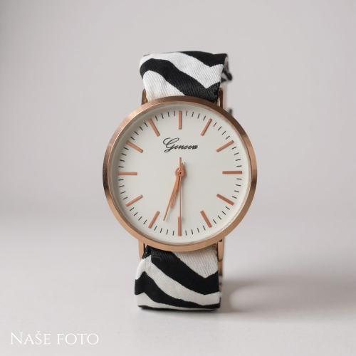 Dámské hodinky s látkovým páskem – rosegold