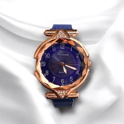 Dámské hodinky Rinnandy – modré s rosegold rámem