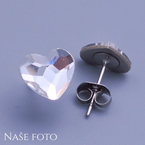 Náušnice srdíčka z chirurgické oceli 10mm Swarovski elements