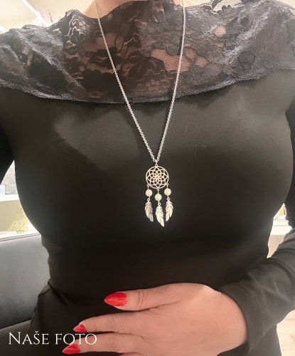 Přívěsek lapač snů s perličkami Swarovski - délka řetízku do 80cm