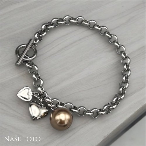 Náramek z chirurgické oceli s perlou Swarovski - Gold