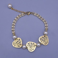 Pozlátený náramok Srdcia & Perly