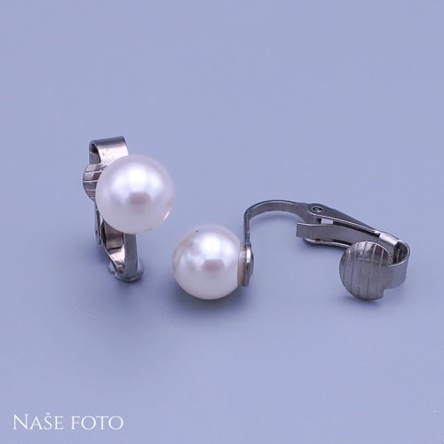 Náušnice z chirurgické oceli klipsy Swarovski perle 8mm White