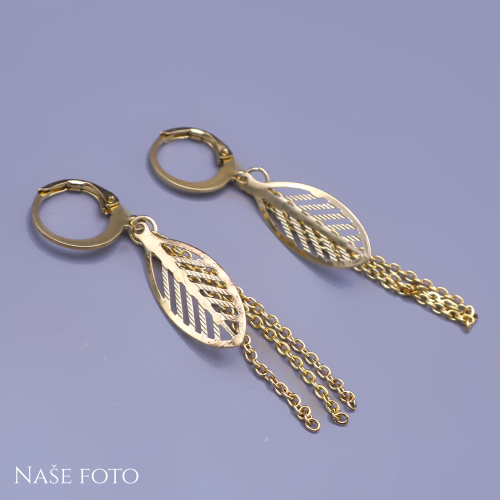 Ručně vyráběné pozlacené náušnice s lístky a řetízky