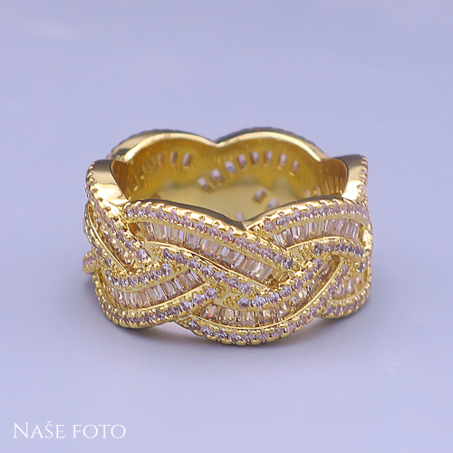 Zlatý hip hop prsten Diamond Braid – unisex