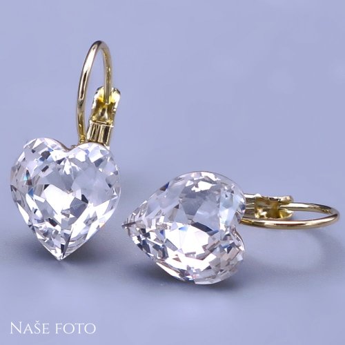 Pozlacené náušnice z chirurgické oceli Swarovski srdíčka 10mm