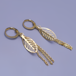 Ručne vyrábané pozlátené náušnice s lístkami a retiazkami