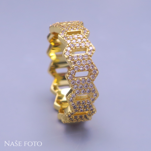 Zlatý hip hop prsten Geo Ice – unisex