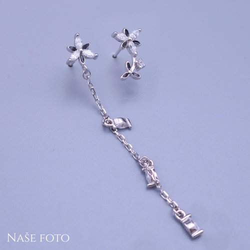 Luxusní dámské stříbrné náušnice - květinky s kamínky