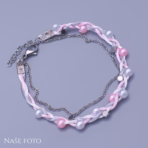 Romantický náramek s perličkami – růžovo-bílý