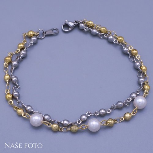 Dvojitý perličkový náramek z chirurgické oceli Swarovski elements