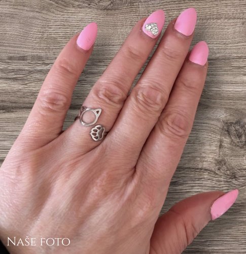 Prsten z chirurgické oceli s kočičkou a tlapkou