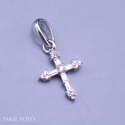 Jemný dámský stříbrný přívěsek - křížek s kamínky