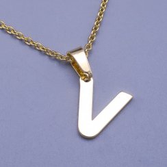 Moderní přívěsek ve tvaru písmena "V" z pozlacené chirurgické oceli