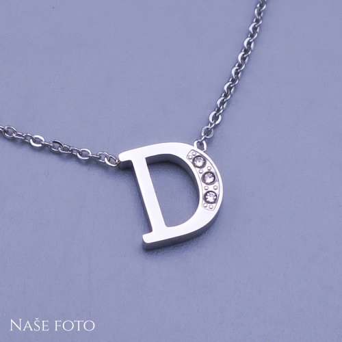 Krásny trblietavý prívesok v tvare písmena "D" z chirurgickej ocele