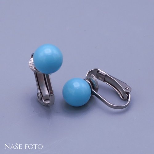Náušnice z chirurgické oceli klipsy Swarovski perle modré