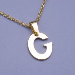 Moderní přívěsek ve tvaru písmena "G" z pozlacené chirurgické oceli