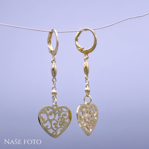 Pozlacené visací náušnice Srdíčka na řetízku