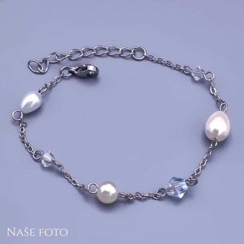 Perličkový náramek z chirurgické oceli s krystaly Swarovski