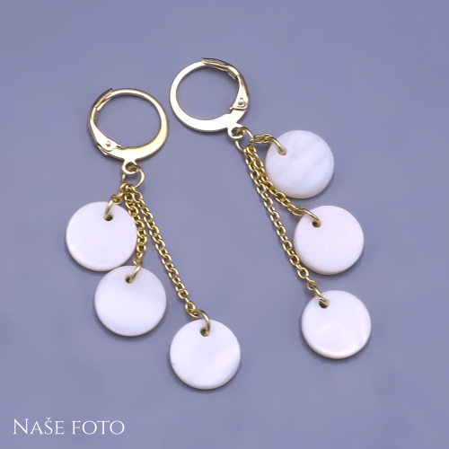 Pozlacené visací náušnice s perletovými kolečky