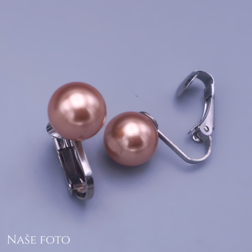 Klipsové náušnice z chirurgické oceli s perlami Swarovski – gold rose