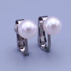 Náušnice z chirurgické oceli klipsy Swarovski perle 8mm White