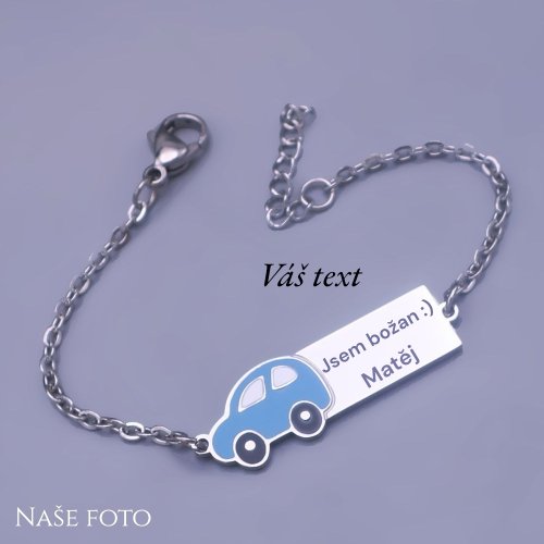 Dětský náramek s destičkou autíčko - možnost gravírování