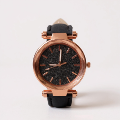 Dámske hodinky Stella – čierne s trblietavým ciferníkom