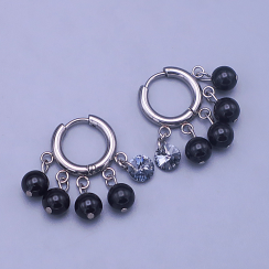 Náušnice z chirurgické oceli se Swarovski krystaly Silver Night a černými perličkami