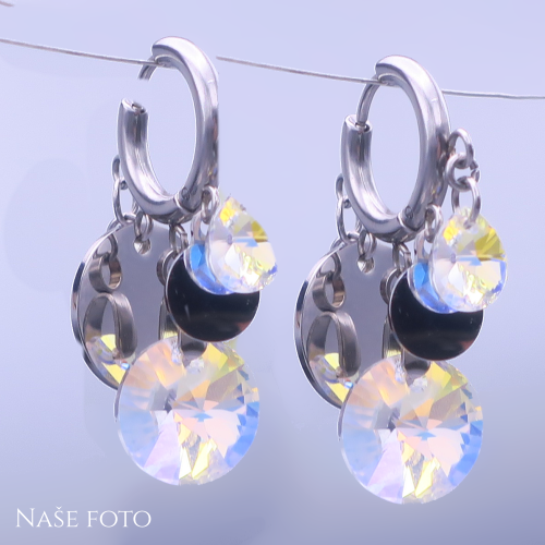 Náušnice z chirurgické oceli s krystaly Swarovski AB – kroužky s přívěsky