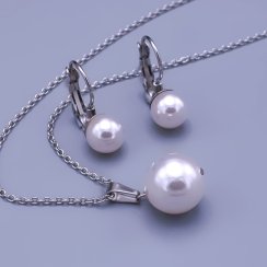 Biela perlová súprava Swarovski z chirurgickej ocele