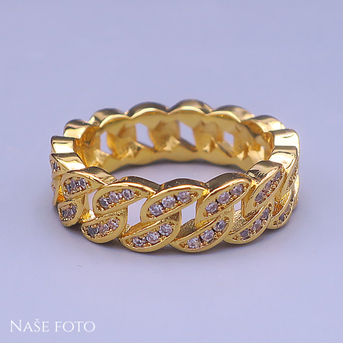 Zlatý hip hop prsten Cuban Ice – unisex