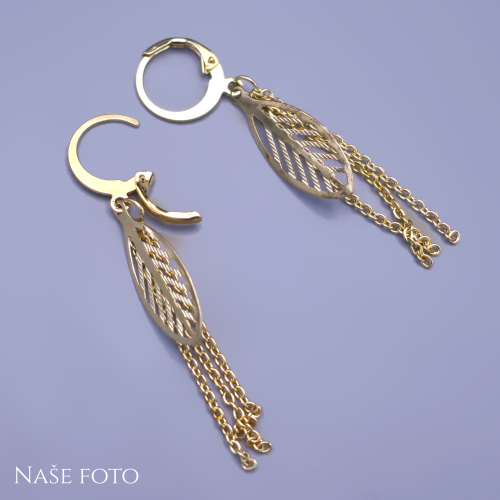Ručně vyráběné pozlacené náušnice s lístky a řetízky