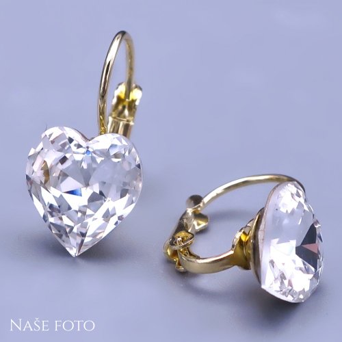 Pozlacené náušnice z chirurgické oceli Swarovski srdíčka 10mm