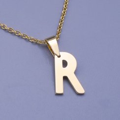 Moderní přívěsek ve tvaru písmena "R" z pozlacené chirurgické oceli