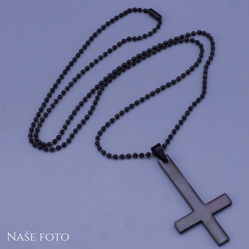 Luxusné čierny pánsky retiazka s príveskom z chirurgickej ocele - obrátený kríž