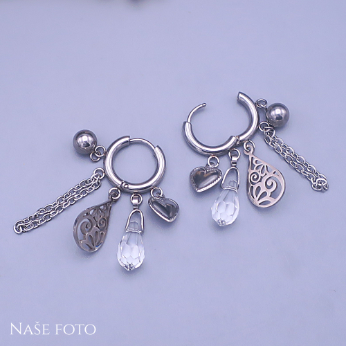 Náušnice z chirurgické oceli s přívěsky Swarovski – srdce a slza