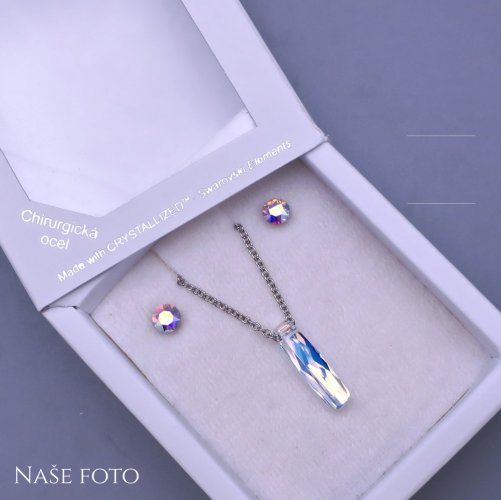 Souprava Swarovski 3D cuboid Crystal AB z chirurgické oceli