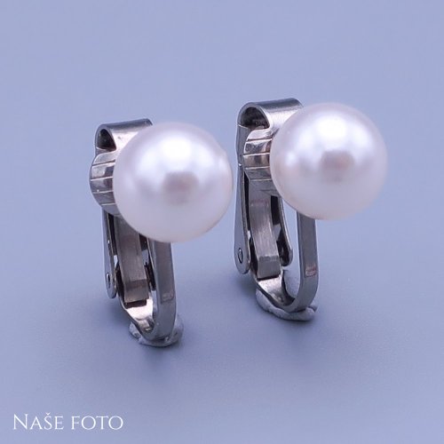 Náušnice z chirurgické oceli klipsy Swarovski perle 8mm White