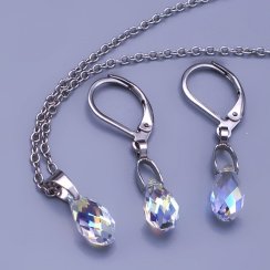 Jemná súprava Swarovski Briolette crystal AB 11mm z chirurgickej ocele