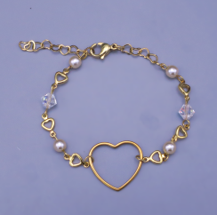 Pozlátený náramok Srdiečko & Perly Crystal