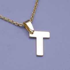 Moderní přívěsek ve tvaru písmena "T" z pozlacené chirurgické oceli