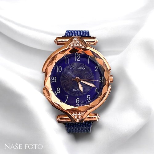 Dámské hodinky Rinnandy – modré s rosegold rámem