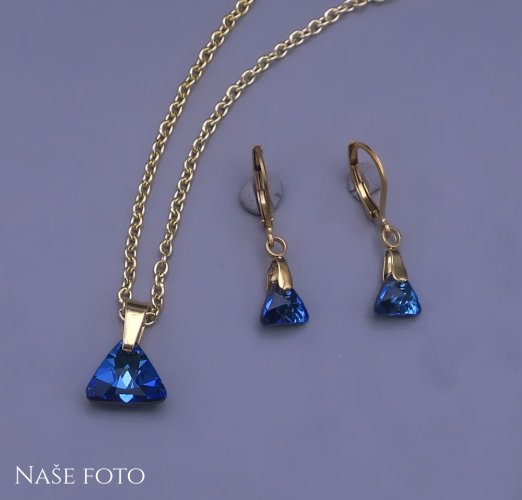 Souprava Swarovski zlacená triangle modrá měnící 8,12mm