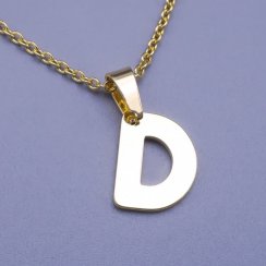 Moderní přívěsek ve tvaru písmena "D" z pozlacené chirurgické oceli