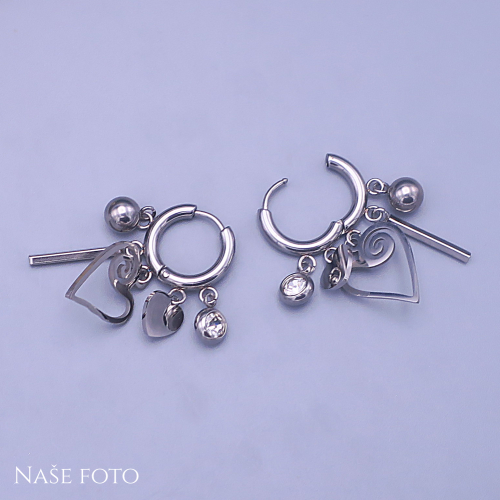 Náušnice z chirurgické oceli se zirkonem a srdíčky