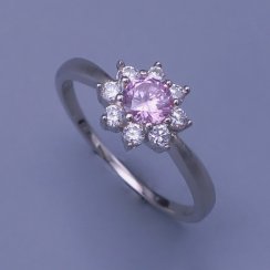 Krásný dámský stříbrný prstýnek s růžovou kytičkou