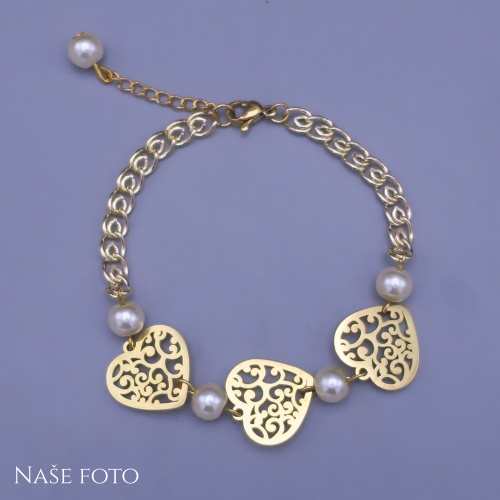 Pozlacený náramek Srdce & Perly
