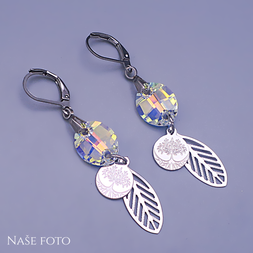 Náušnice Swarovski® Crystal AB se stromem života – chirurgická ocel